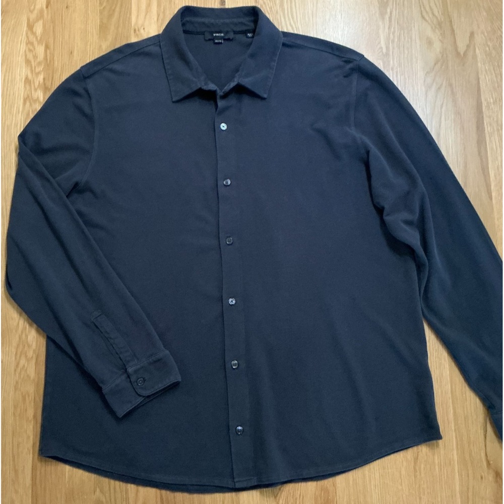 Vince Cotton Pique Button Up Shirt Mens XXL Navy Blue Long Sleeve M97309681A